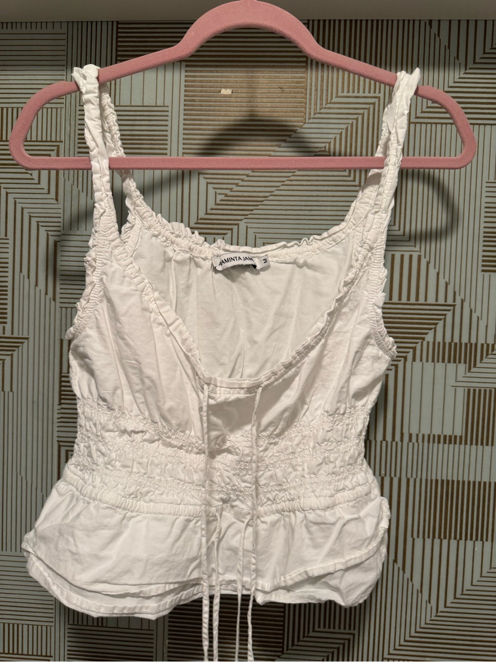 Araminta James Smocked Cotton Camisole with Tie Front